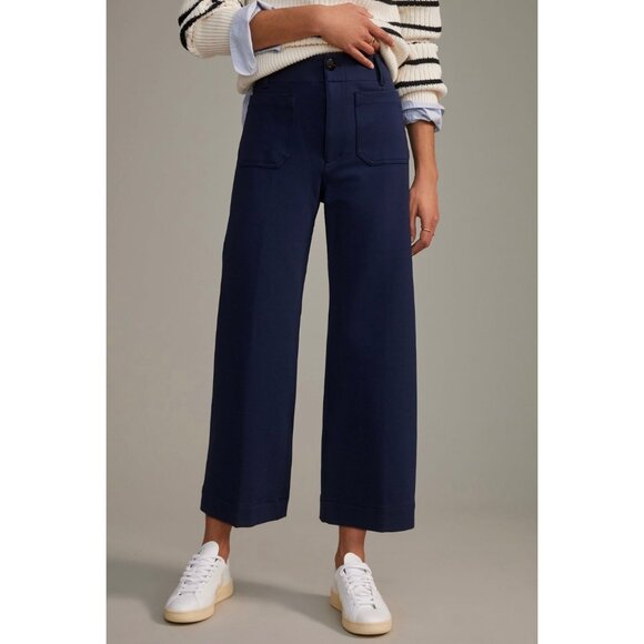Maeve Anthropologie The Colette Ponte Crop Wide-Leg Pants Navy Size 23 Tall - Picture 1 of 6